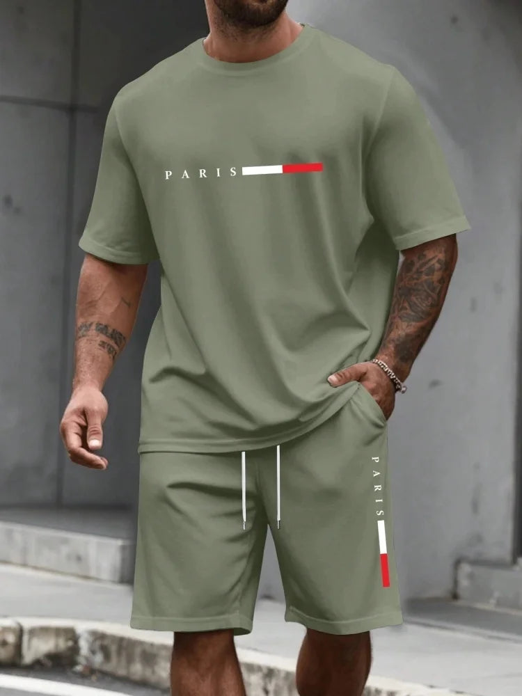 Ensemble de survêtement homme 2 pièces : t-shirt à manches courtes et col rond, short, tenue de running, t-shirts grandes tailles, vêtements homme, t-shirt d'été