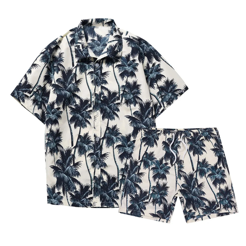 Ensembles homme chemise imprimée 3D cocotier hawaïen, chemise à manches courtes tendance, short de plage oversize, vêtements streetwear