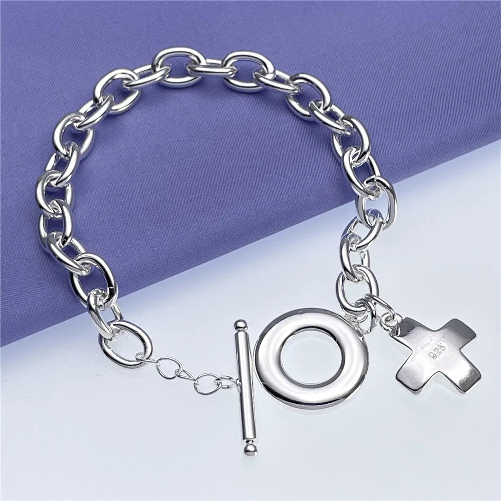 New arrive 925 sterling Silver Beautiful Cross Bracelets for Women men fashion Jewelry Wedding Engagement party Birthday gifts