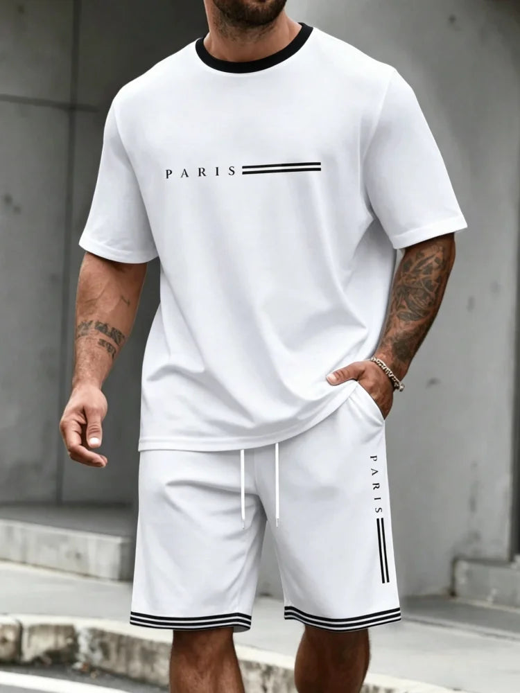 Ensemble de survêtement homme 2 pièces : t-shirt à manches courtes et col rond, short, tenue de running, t-shirts grandes tailles, vêtements homme, t-shirt d'été