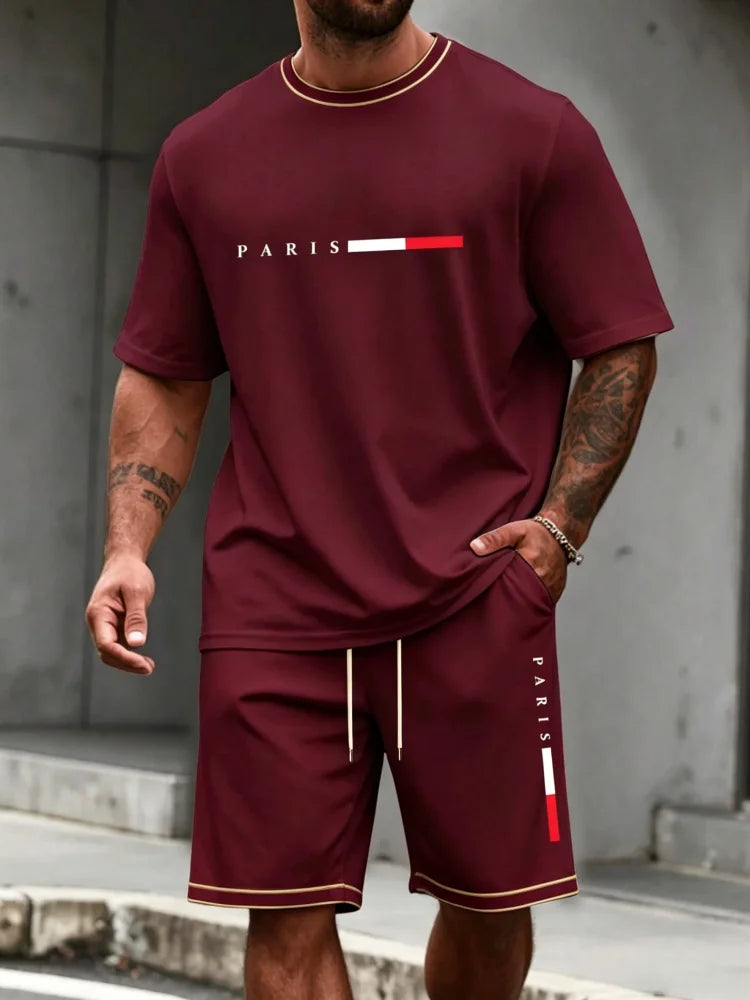 Ensemble de survêtement homme 2 pièces : t-shirt à manches courtes et col rond, short, tenue de running, t-shirts grandes tailles, vêtements homme, t-shirt d'été