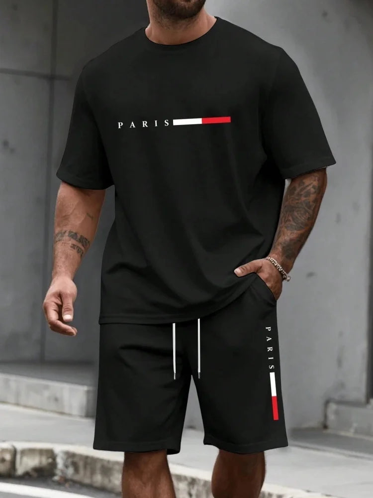 Ensemble de survêtement homme 2 pièces : t-shirt à manches courtes et col rond, short, tenue de running, t-shirts grandes tailles, vêtements homme, t-shirt d'été
