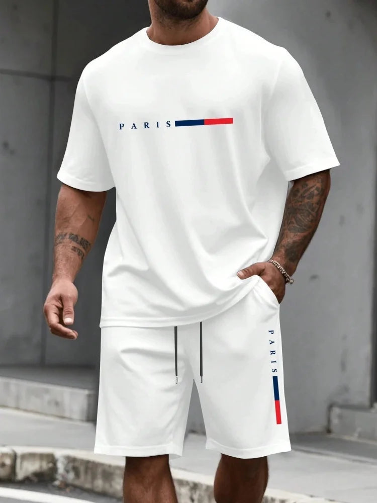 Ensemble de survêtement homme 2 pièces : t-shirt à manches courtes et col rond, short, tenue de running, t-shirts grandes tailles, vêtements homme, t-shirt d'été