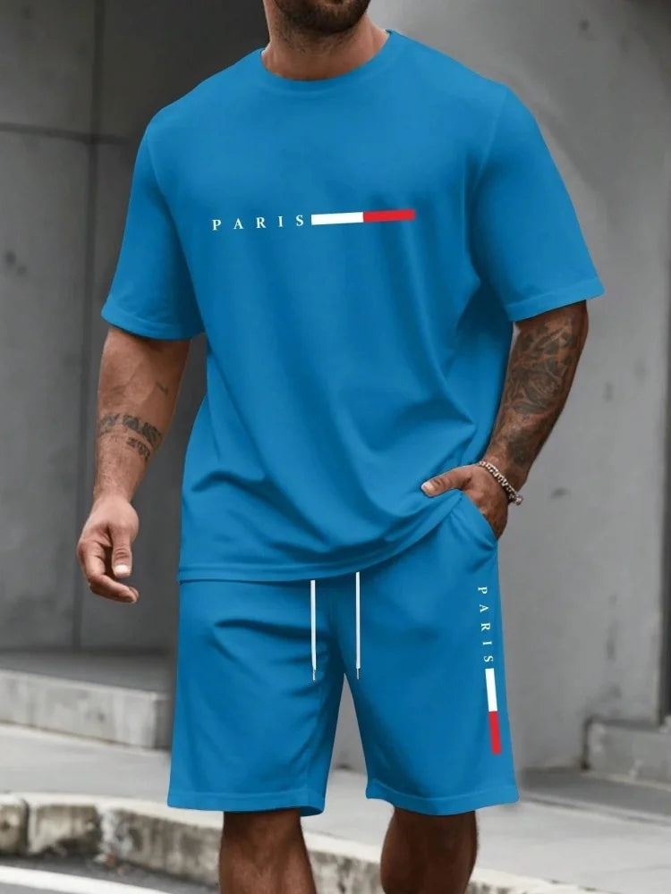 Ensemble de survêtement homme 2 pièces : t-shirt à manches courtes et col rond, short, tenue de running, t-shirts grandes tailles, vêtements homme, t-shirt d'été