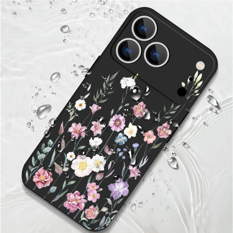 Beautiful Flowers Silicone Phone Case For iPhone 17e 16e 17 16 15 Pro Max 14 13 12 Pro Max 11 Shockproof Soft TPU Painted Cover