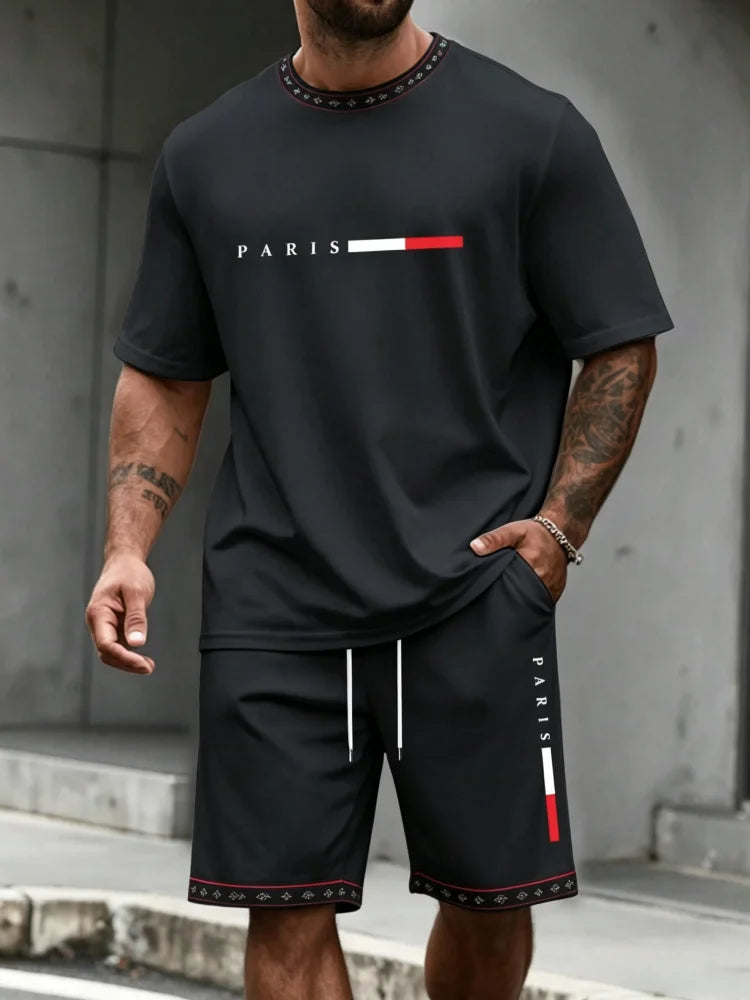 Ensemble de survêtement homme 2 pièces : t-shirt à manches courtes et col rond, short, tenue de running, t-shirts grandes tailles, vêtements homme, t-shirt d'été