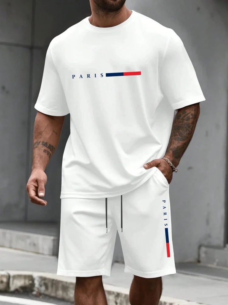 Ensemble de survêtement homme 2 pièces : t-shirt à manches courtes et col rond, short, tenue de running, t-shirts grandes tailles, vêtements homme, t-shirt d'été