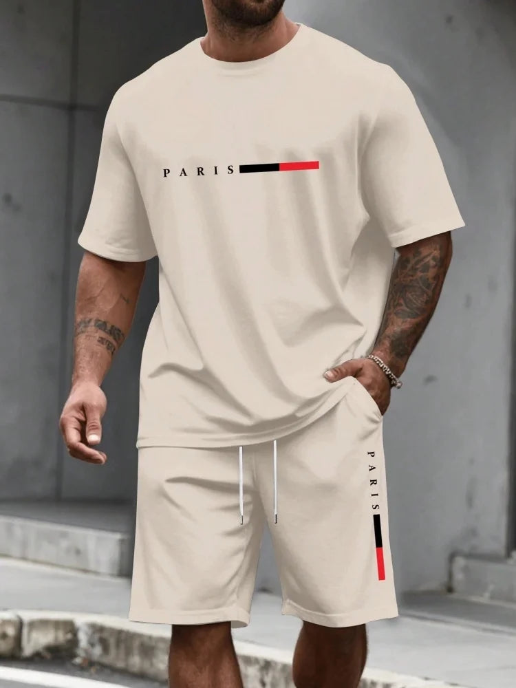 Ensemble de survêtement homme 2 pièces : t-shirt à manches courtes et col rond, short, tenue de running, t-shirts grandes tailles, vêtements homme, t-shirt d'été
