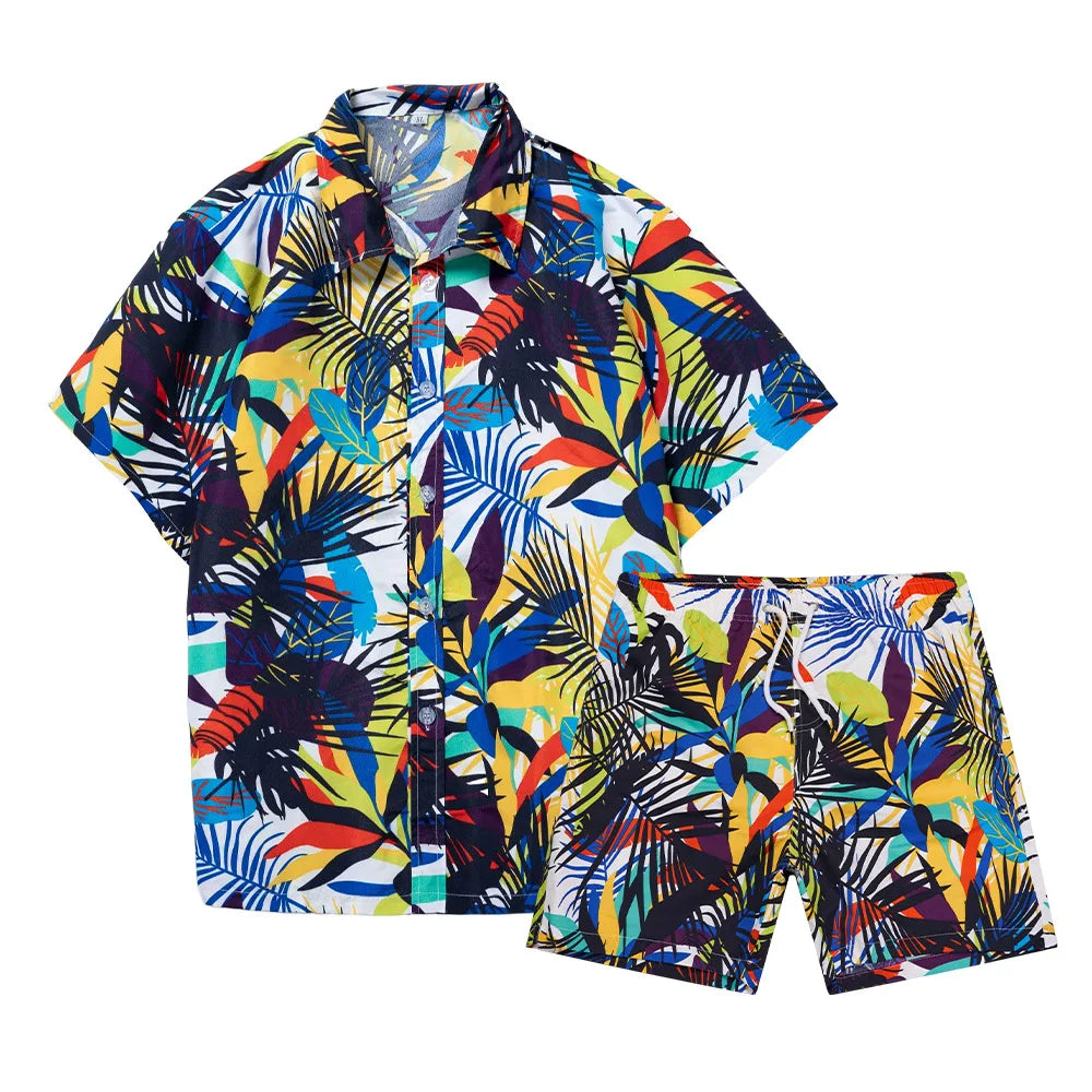 Ensembles homme chemise imprimée 3D cocotier hawaïen, chemise à manches courtes tendance, short de plage oversize, vêtements streetwear