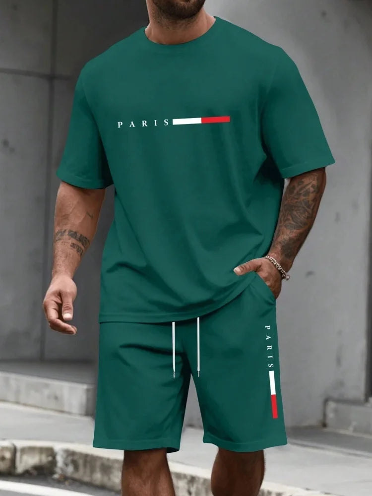 Ensemble de survêtement homme 2 pièces : t-shirt à manches courtes et col rond, short, tenue de running, t-shirts grandes tailles, vêtements homme, t-shirt d'été