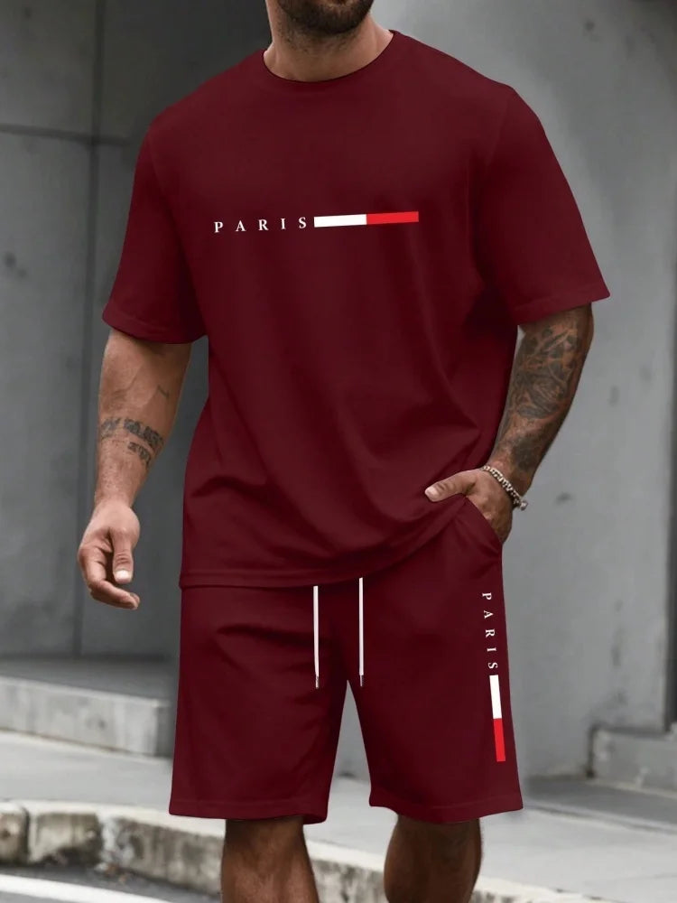 Ensemble de survêtement homme 2 pièces : t-shirt à manches courtes et col rond, short, tenue de running, t-shirts grandes tailles, vêtements homme, t-shirt d'été