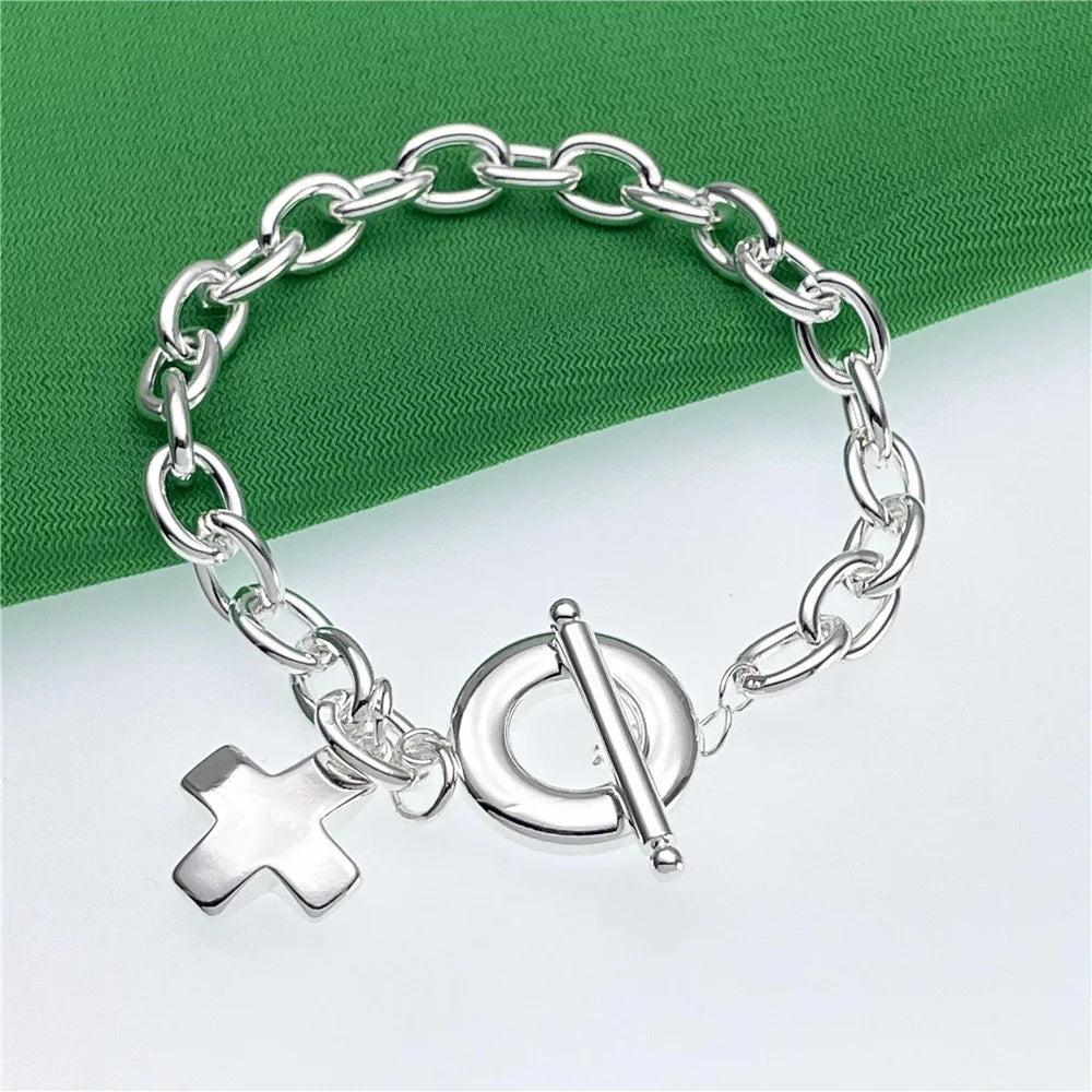 New arrive 925 sterling Silver Beautiful Cross Bracelets for Women men fashion Jewelry Wedding Engagement party Birthday gifts