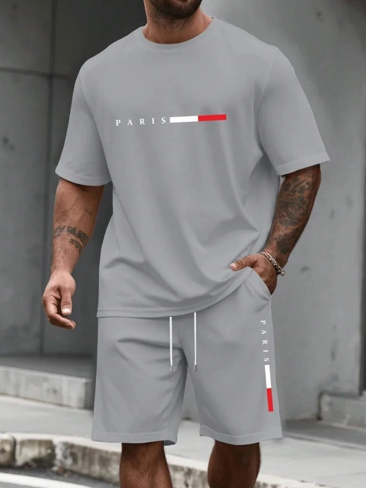 Ensemble de survêtement homme 2 pièces : t-shirt à manches courtes et col rond, short, tenue de running, t-shirts grandes tailles, vêtements homme, t-shirt d'été