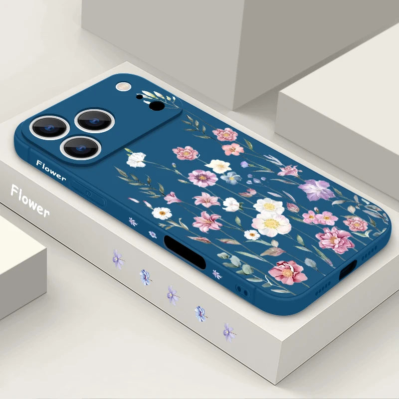 Coque Silicone Fleurs pour iPhone 17e 16e 17 16 15 Pro Max 14 13 12 Pro Max 11 – Protection Antichoc TPU Souple