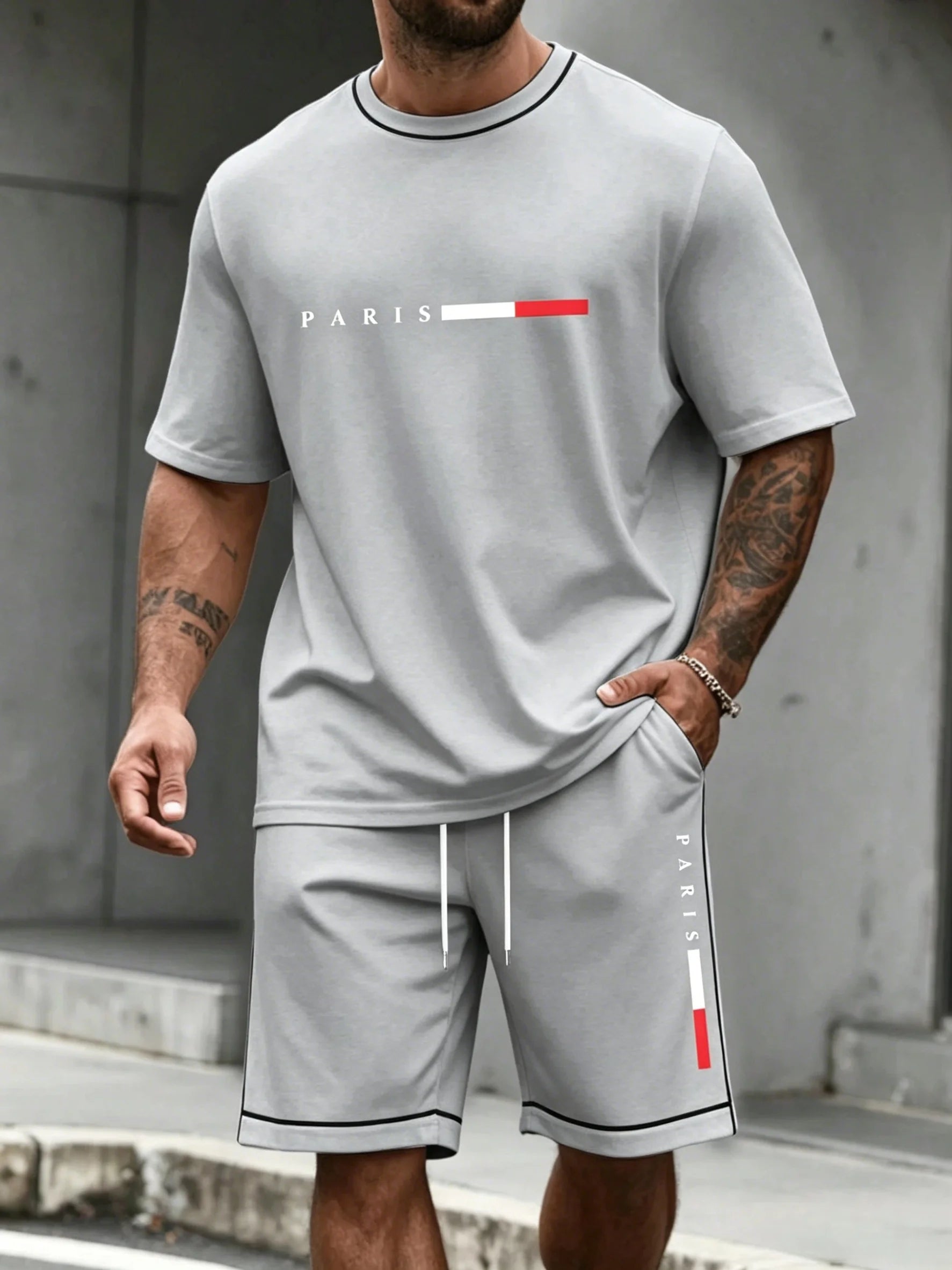 Ensemble de survêtement homme 2 pièces : t-shirt à manches courtes et col rond, short, tenue de running, t-shirts grandes tailles, vêtements homme, t-shirt d'été