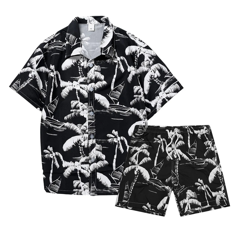 Ensembles homme chemise imprimée 3D cocotier hawaïen, chemise à manches courtes tendance, short de plage oversize, vêtements streetwear