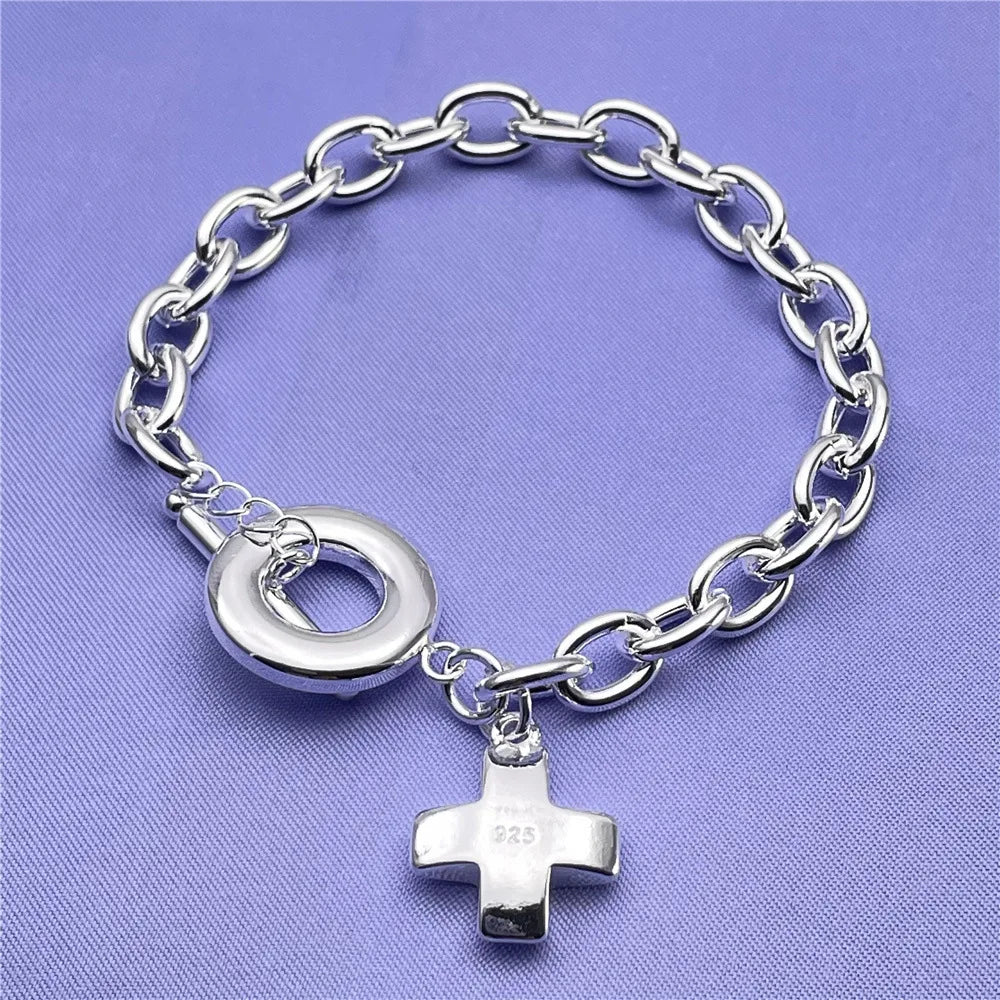 New arrive 925 sterling Silver Beautiful Cross Bracelets for Women men fashion Jewelry Wedding Engagement party Birthday gifts