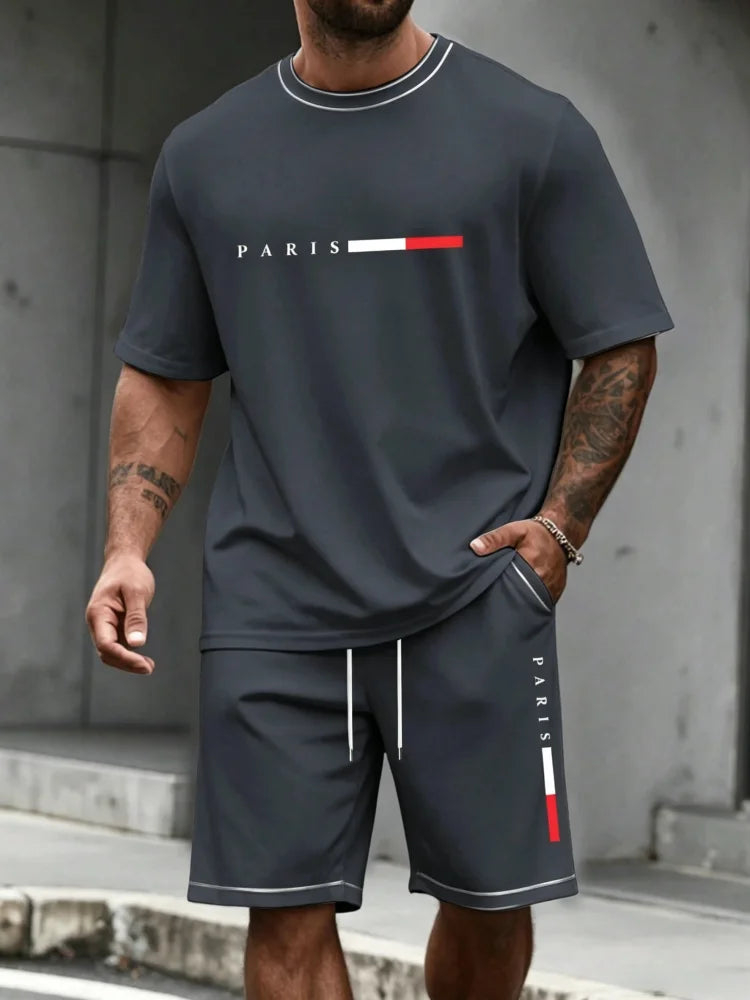 Ensemble de survêtement homme 2 pièces : t-shirt à manches courtes et col rond, short, tenue de running, t-shirts grandes tailles, vêtements homme, t-shirt d'été