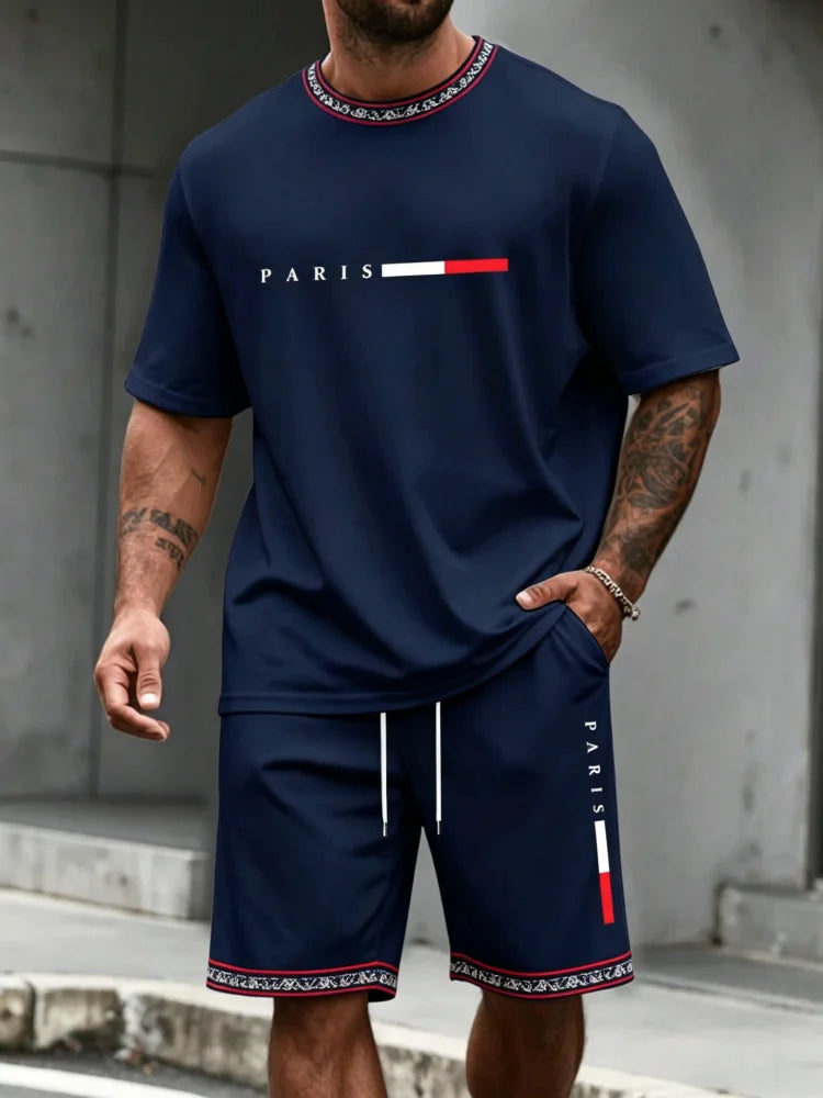 Ensemble de survêtement homme 2 pièces : t-shirt à manches courtes et col rond, short, tenue de running, t-shirts grandes tailles, vêtements homme, t-shirt d'été