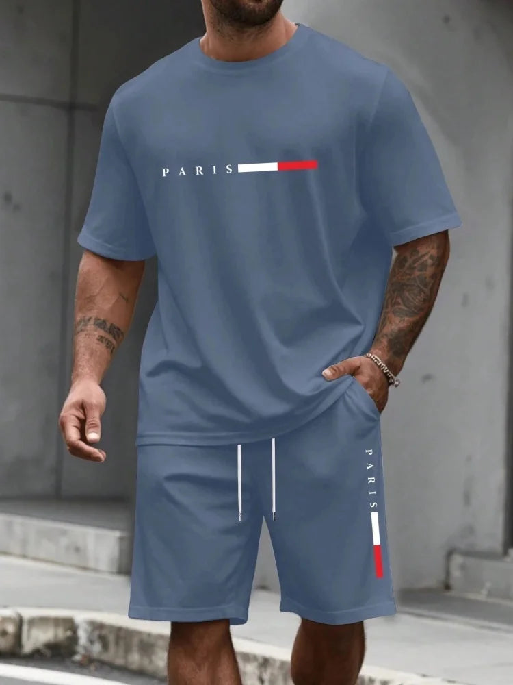 Ensemble de survêtement homme 2 pièces : t-shirt à manches courtes et col rond, short, tenue de running, t-shirts grandes tailles, vêtements homme, t-shirt d'été