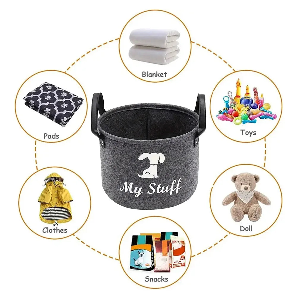 Coffre à jouets en feutre pour animaux de compagnie, panier de rangement pour jouets, couvertures, ceintures et nourriture.