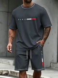 Ensemble de survêtement homme 2 pièces : t-shirt à manches courtes et col rond, short, tenue de running, t-shirts grandes tailles, vêtements homme, t-shirt d'été