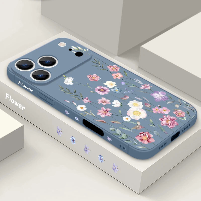 Beautiful Flowers Silicone Phone Case For iPhone 17e 16e 17 16 15 Pro Max 14 13 12 Pro Max 11 Shockproof Soft TPU Painted Cover