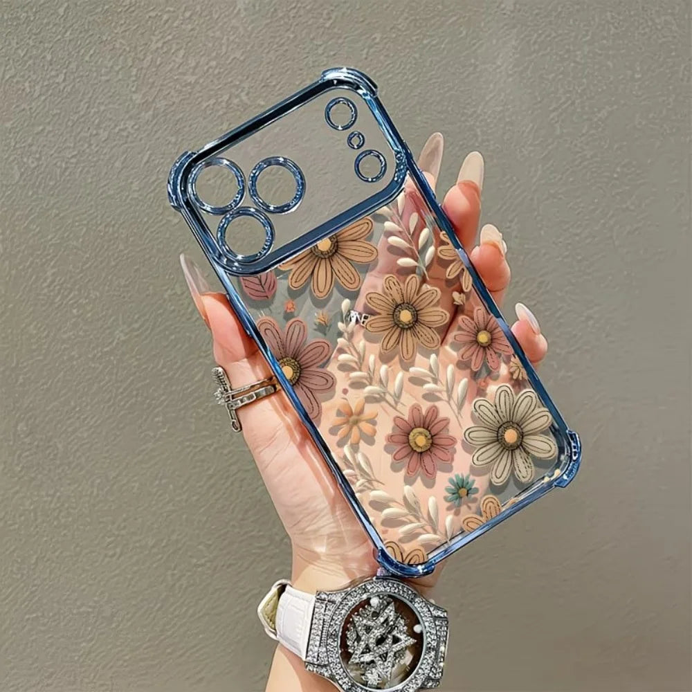 Coque Florale Antidérapante pour iPhone 17 16 15 14 13 12 11 Pro Max Plus Air 17e 16e – Coins Renforcés
