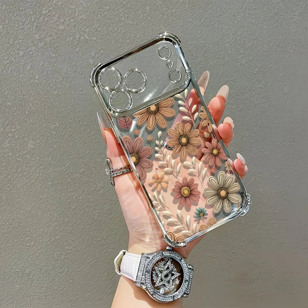 Coque Florale Antidérapante pour iPhone 17 16 15 14 13 12 11 Pro Max Plus Air 17e 16e – Coins Renforcés