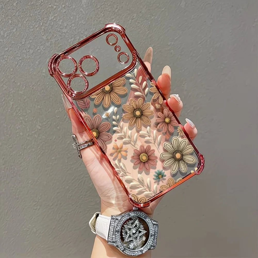 Coque Florale Antidérapante pour iPhone 17 16 15 14 13 12 11 Pro Max Plus Air 17e 16e – Coins Renforcés