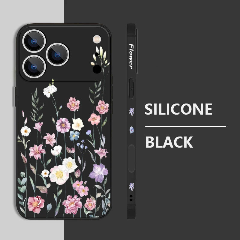 Beautiful Flowers Silicone Phone Case For iPhone 17e 16e 17 16 15 Pro Max 14 13 12 Pro Max 11 Shockproof Soft TPU Painted Cover