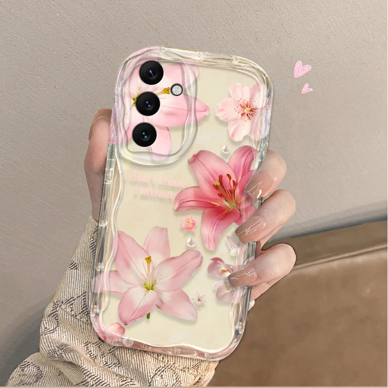 Beautiful Pink Lily Pattern Phone Case for Samsung Galaxy A16 A06 A55 A35 A25 A15 A05 A05S A54 A34 A24 A14 A73 A53 A33 A23 A52