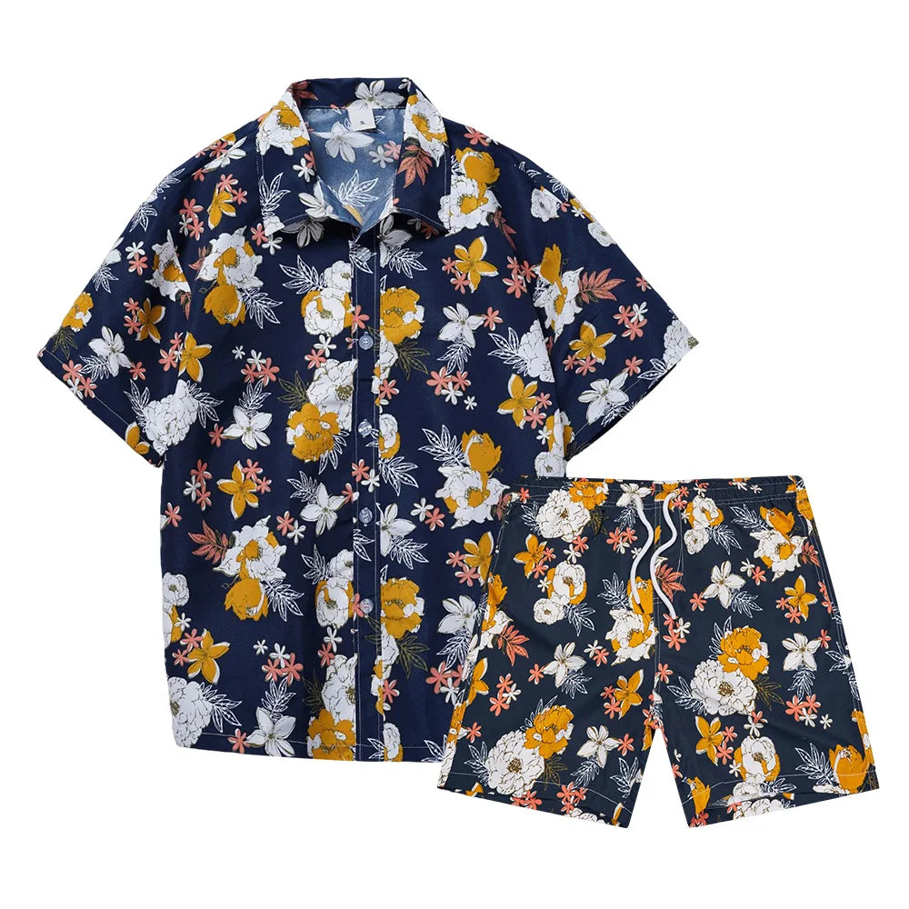 Ensembles homme chemise imprimée 3D cocotier hawaïen, chemise à manches courtes tendance, short de plage oversize, vêtements streetwear