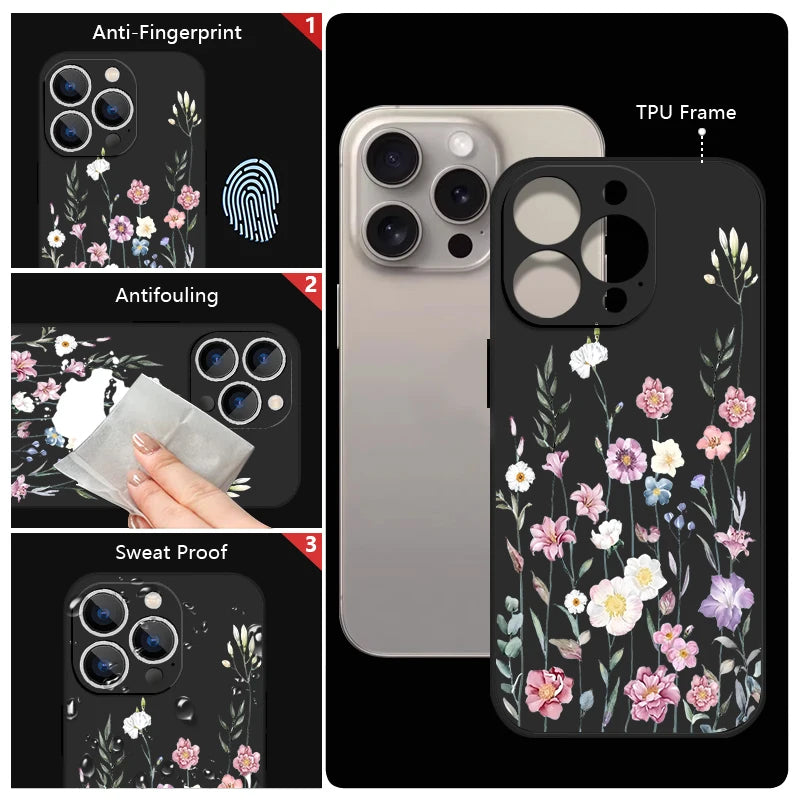 Beautiful Flowers Silicone Phone Case For iPhone 17e 16e 17 16 15 Pro Max 14 13 12 Pro Max 11 Shockproof Soft TPU Painted Cover