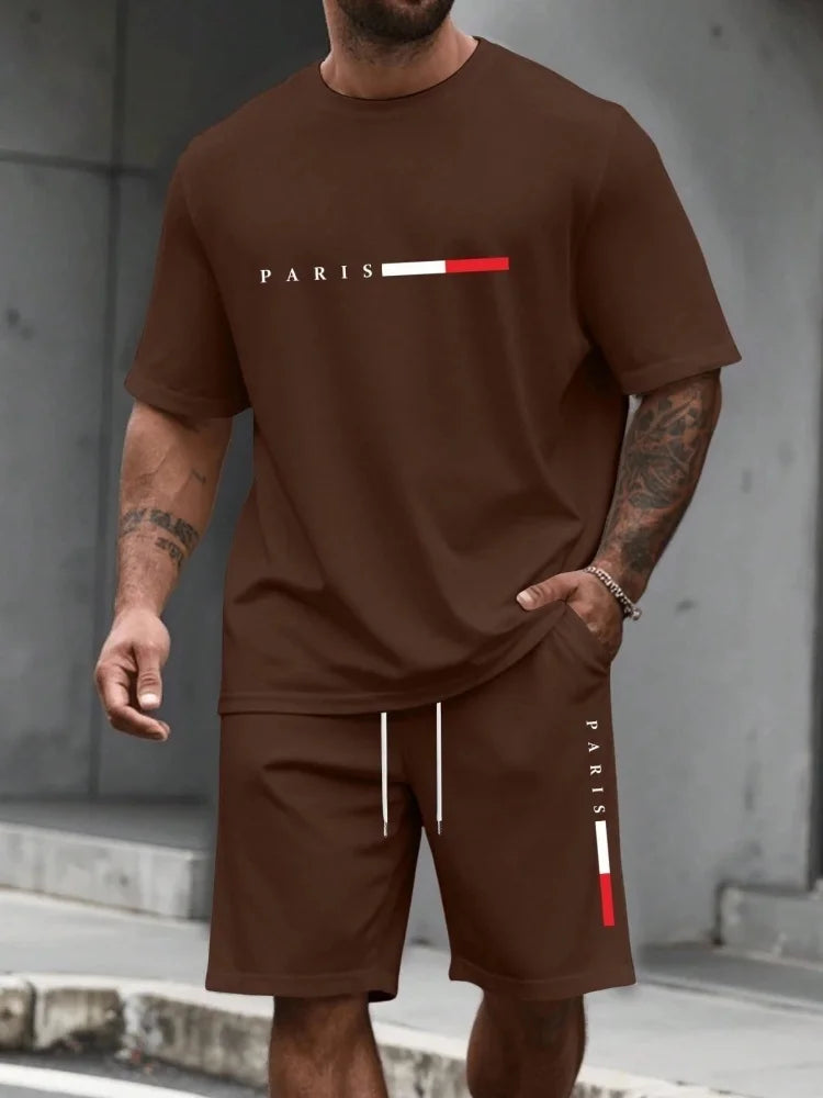 Ensemble de survêtement homme 2 pièces : t-shirt à manches courtes et col rond, short, tenue de running, t-shirts grandes tailles, vêtements homme, t-shirt d'été