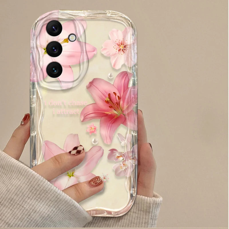 Beautiful Pink Lily Pattern Phone Case for Samsung Galaxy A16 A06 A55 A35 A25 A15 A05 A05S A54 A34 A24 A14 A73 A53 A33 A23 A52