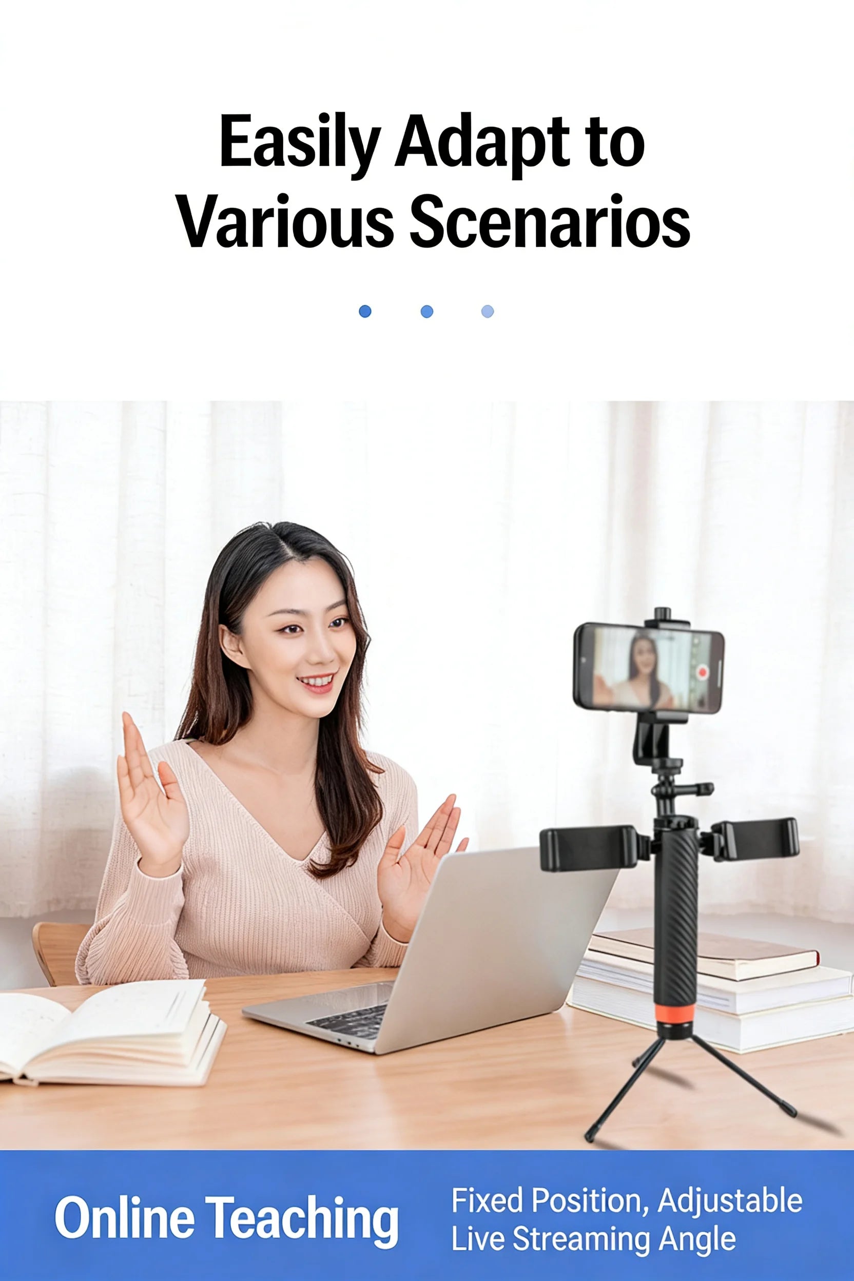3-in-1 Multi-Phone Live Streaming Stand for TikTok  YouTube - Handheld Tripod with 3 Adjustable Holders  Portable for Vlog, E-co
