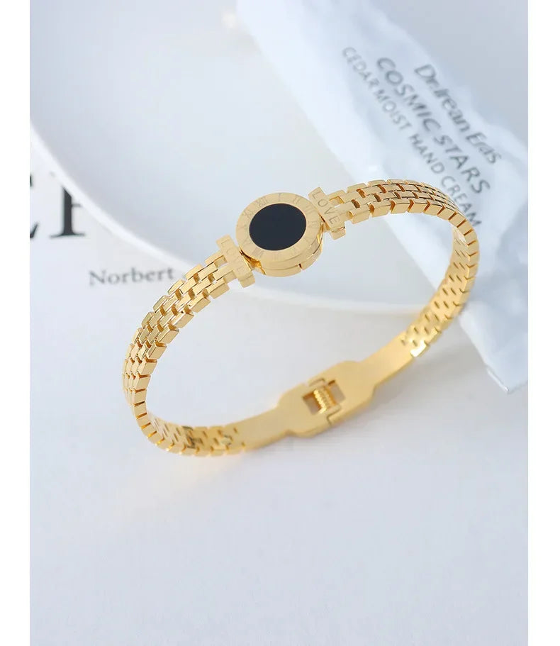 Woman Bijoux Gold Plated Surgical Steel Back To Rome Love Letter Bracelet Roman Numeral Bangle bangles  쥬얼리 팔찌