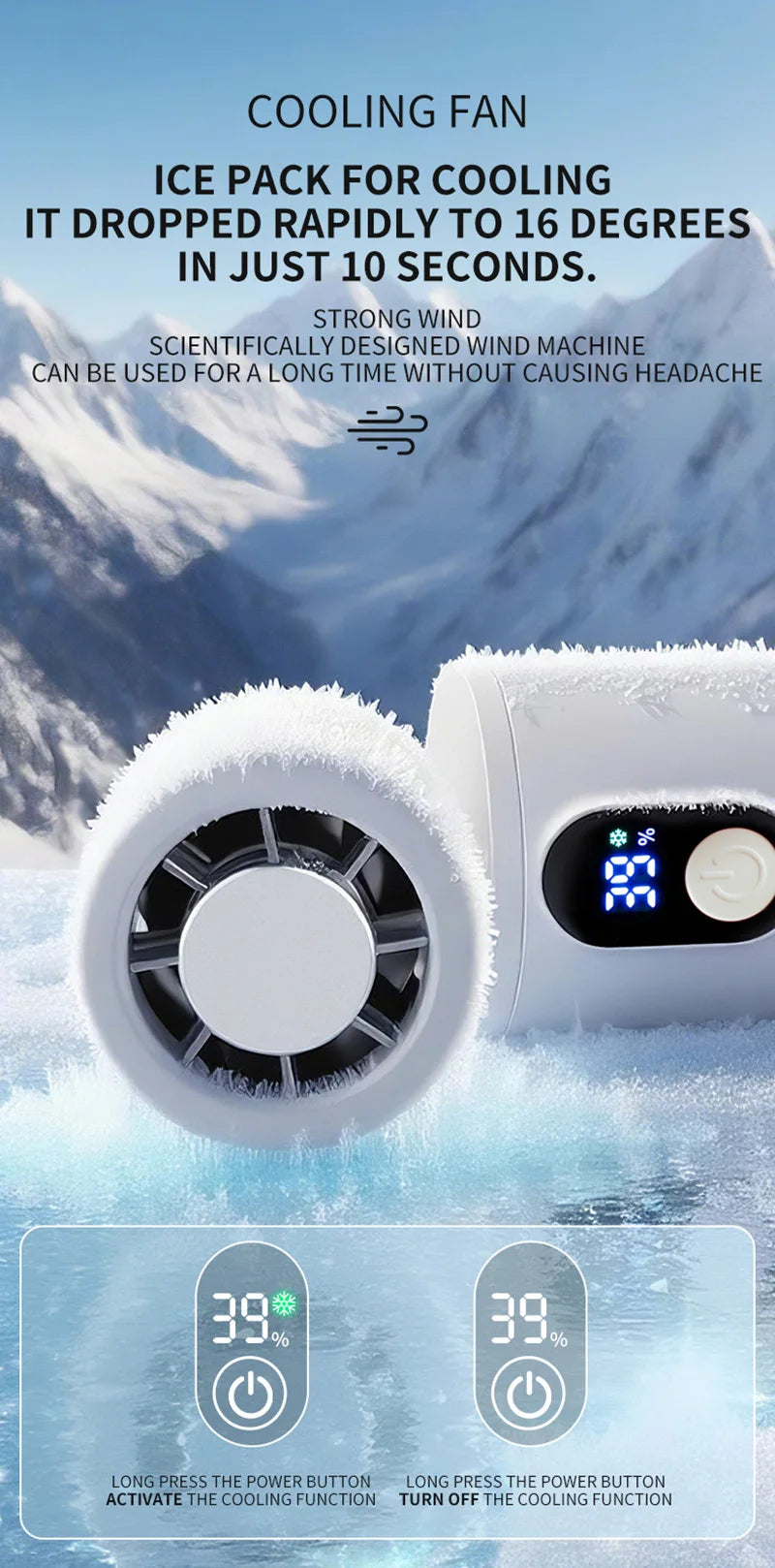 Lenovo 100 Gears Portable Handheld Fan Ventilador USB Rechargeable Foldable Fan High Speed Turbine Ice Cooling Digital Display