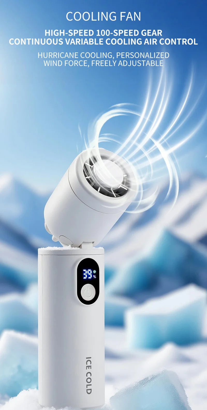 Lenovo 100 Gears Portable Handheld Fan Ventilador USB Rechargeable Foldable Fan High Speed Turbine Ice Cooling Digital Display