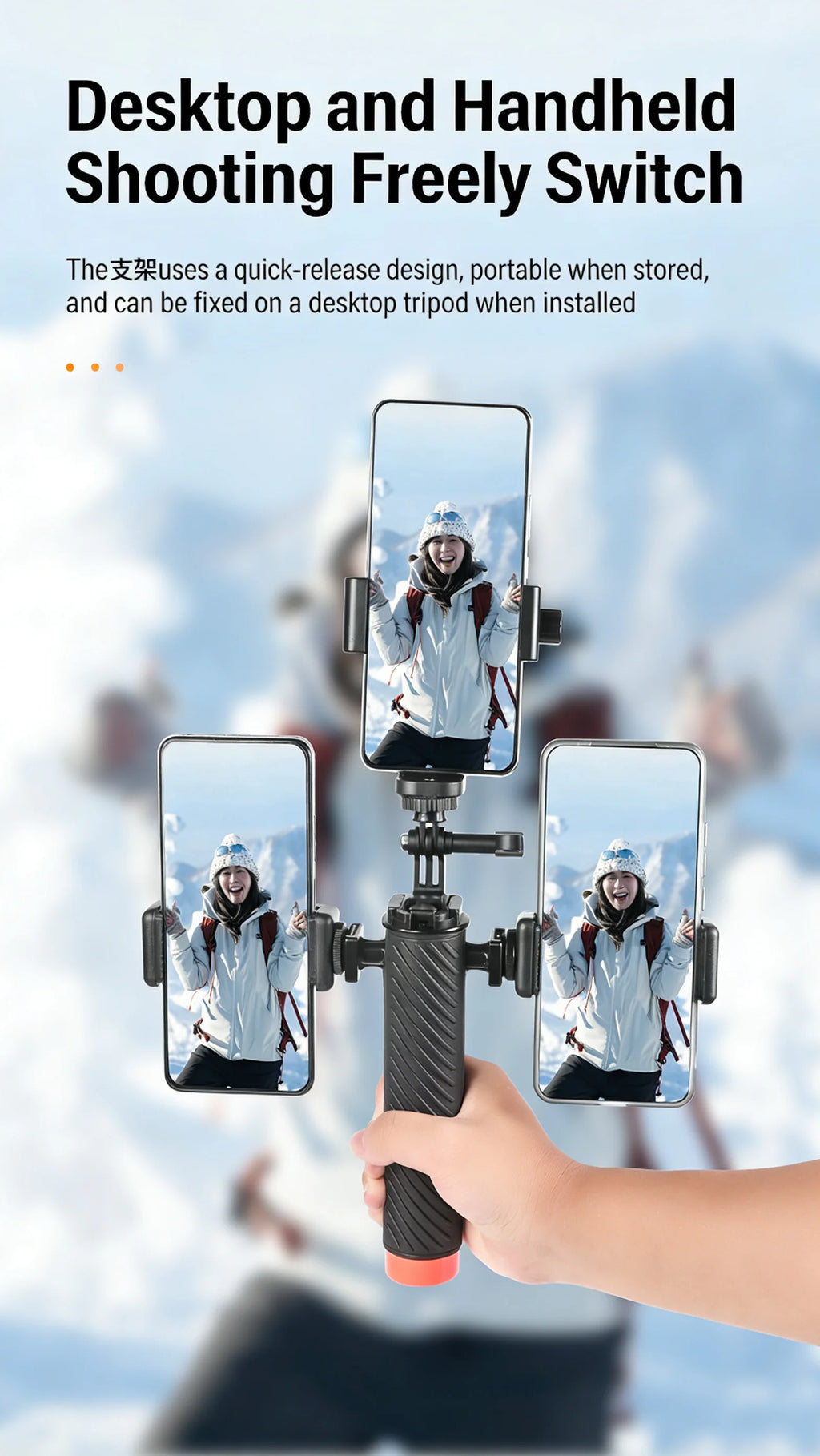 3-in-1 Multi-Phone Live Streaming Stand for TikTok  YouTube - Handheld Tripod with 3 Adjustable Holders  Portable for Vlog, E-co