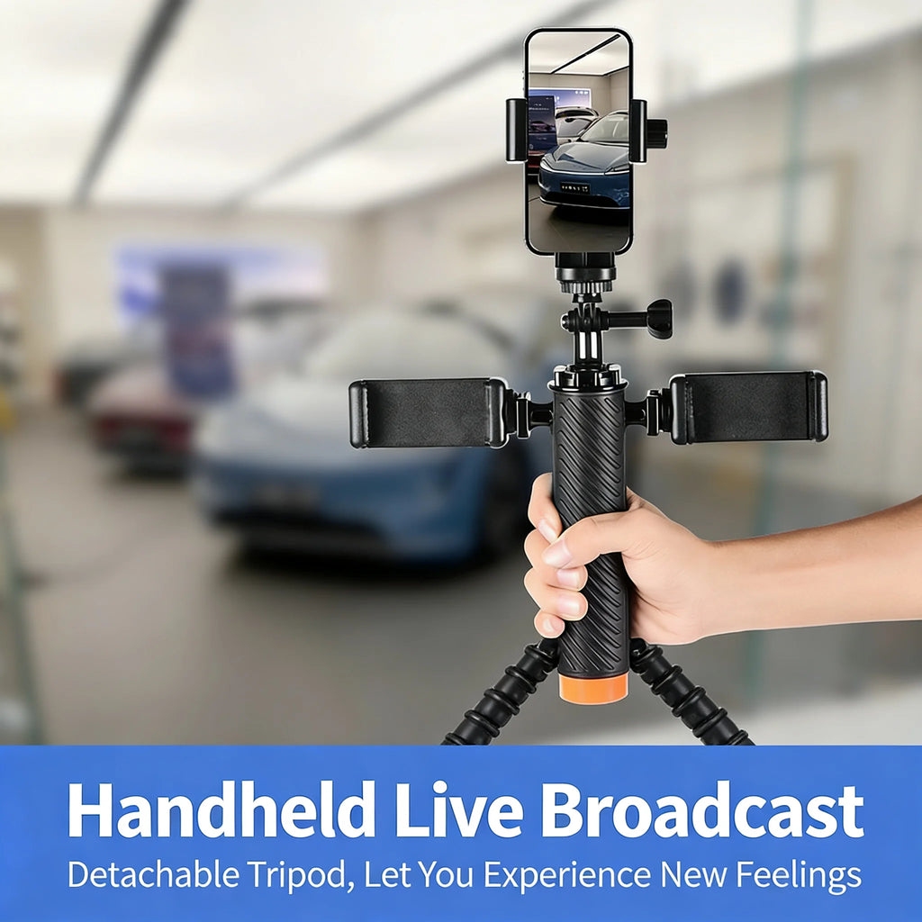 3-in-1 Multi-Phone Live Streaming Stand for TikTok  YouTube - Handheld Tripod with 3 Adjustable Holders  Portable for Vlog, E-co