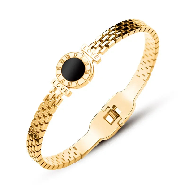 Woman Bijoux Gold Plated Surgical Steel Back To Rome Love Letter Bracelet Roman Numeral Bangle bangles  쥬얼리 팔찌