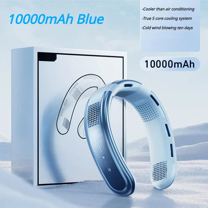 Ventilateur Tour de Cou 10000 mAh Rechargeable – 3 Vitesses, Silencieux, Pour Maison, Camping et Extérieur