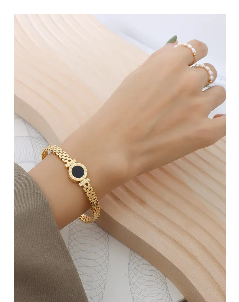 Woman Bijoux Gold Plated Surgical Steel Back To Rome Love Letter Bracelet Roman Numeral Bangle bangles  쥬얼리 팔찌