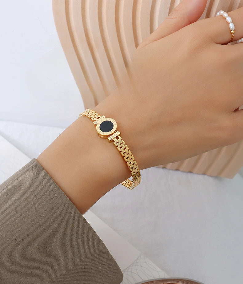 Woman Bijoux Gold Plated Surgical Steel Back To Rome Love Letter Bracelet Roman Numeral Bangle bangles  쥬얼리 팔찌