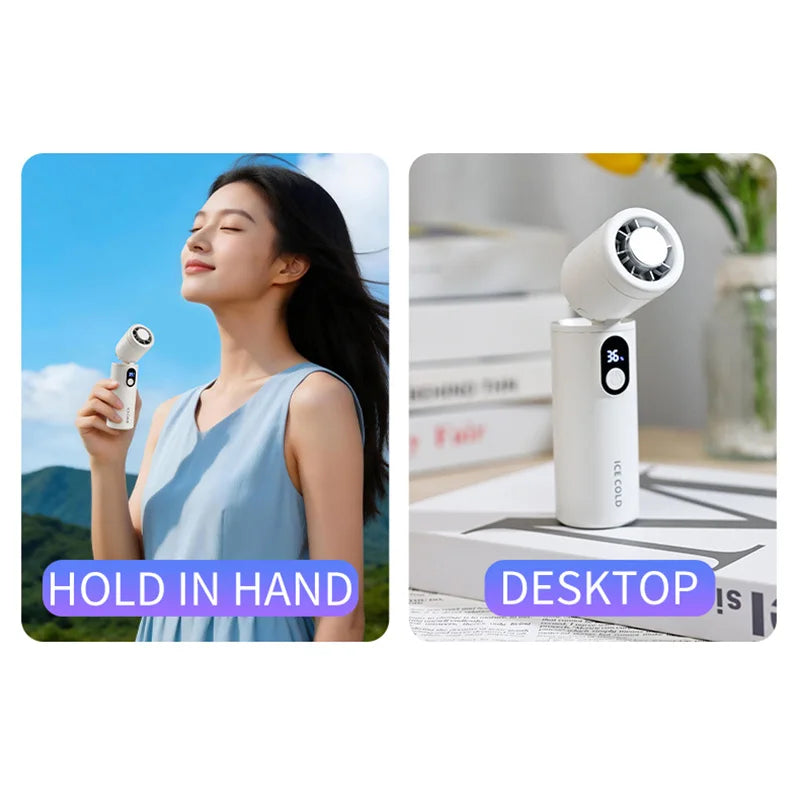 Lenovo 100 Gears Portable Handheld Fan Ventilador USB Rechargeable Foldable Fan High Speed Turbine Ice Cooling Digital Display