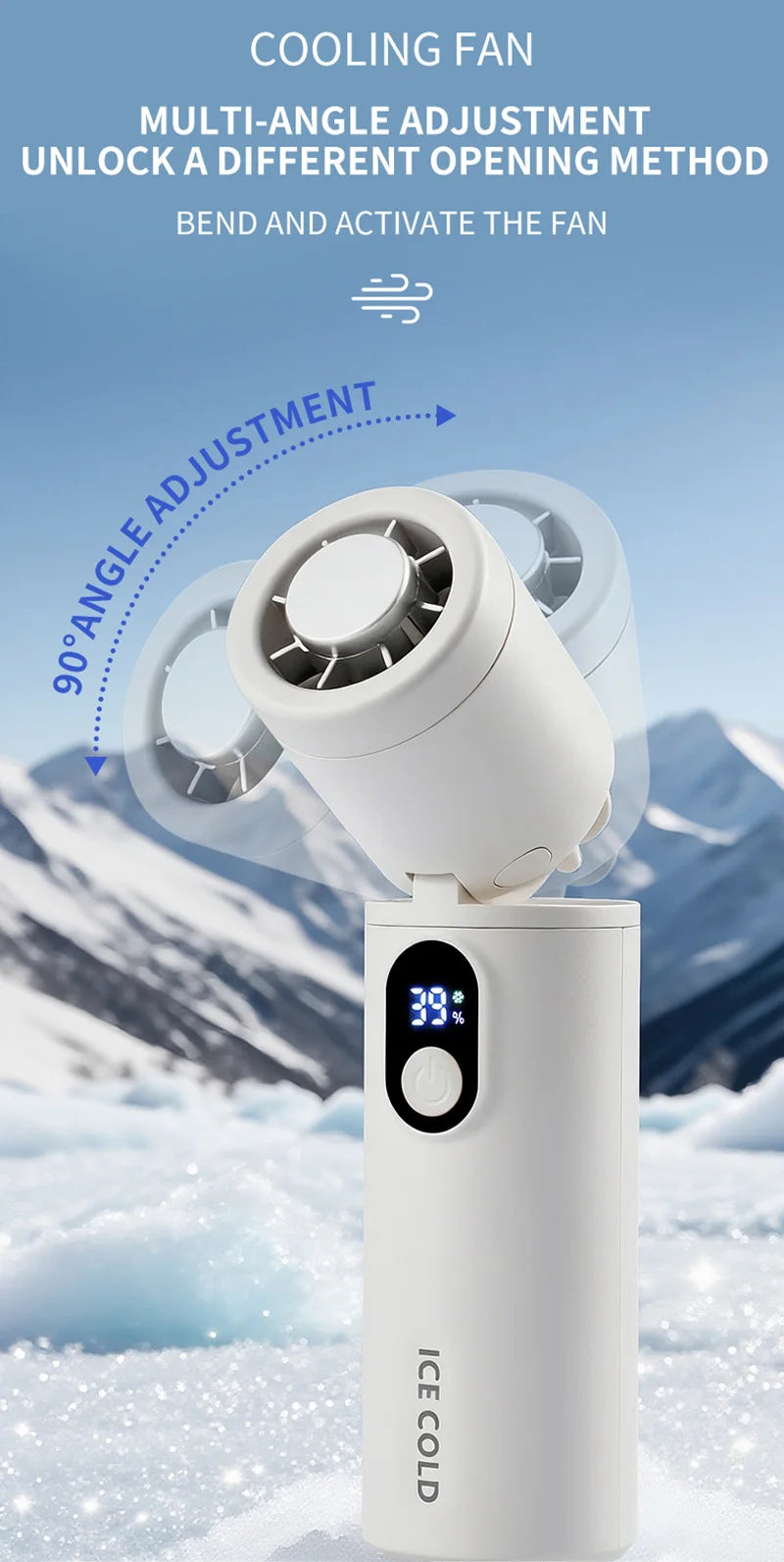 Lenovo 100 Gears Portable Handheld Fan Ventilador USB Rechargeable Foldable Fan High Speed Turbine Ice Cooling Digital Display