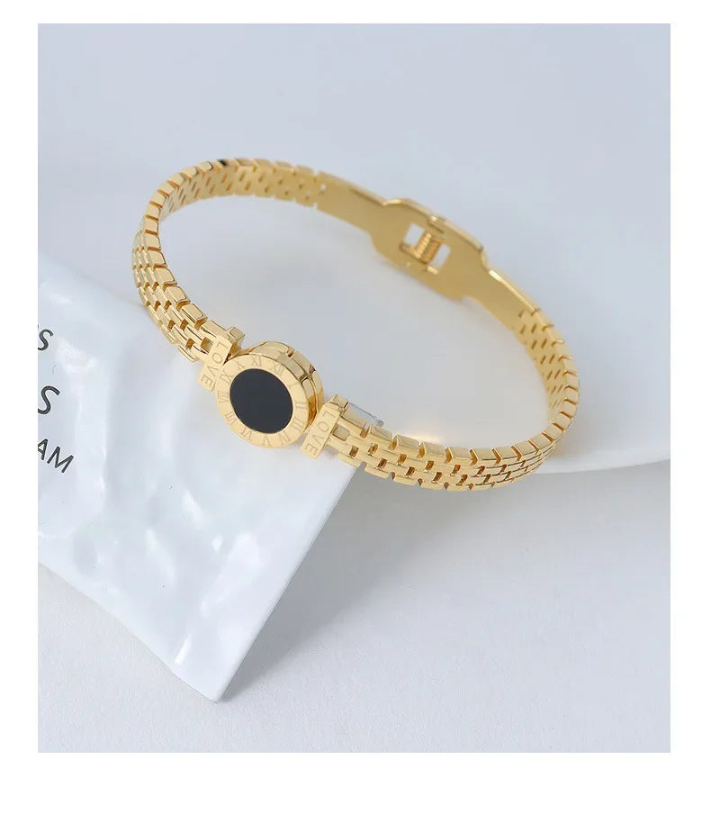 Woman Bijoux Gold Plated Surgical Steel Back To Rome Love Letter Bracelet Roman Numeral Bangle bangles  쥬얼리 팔찌