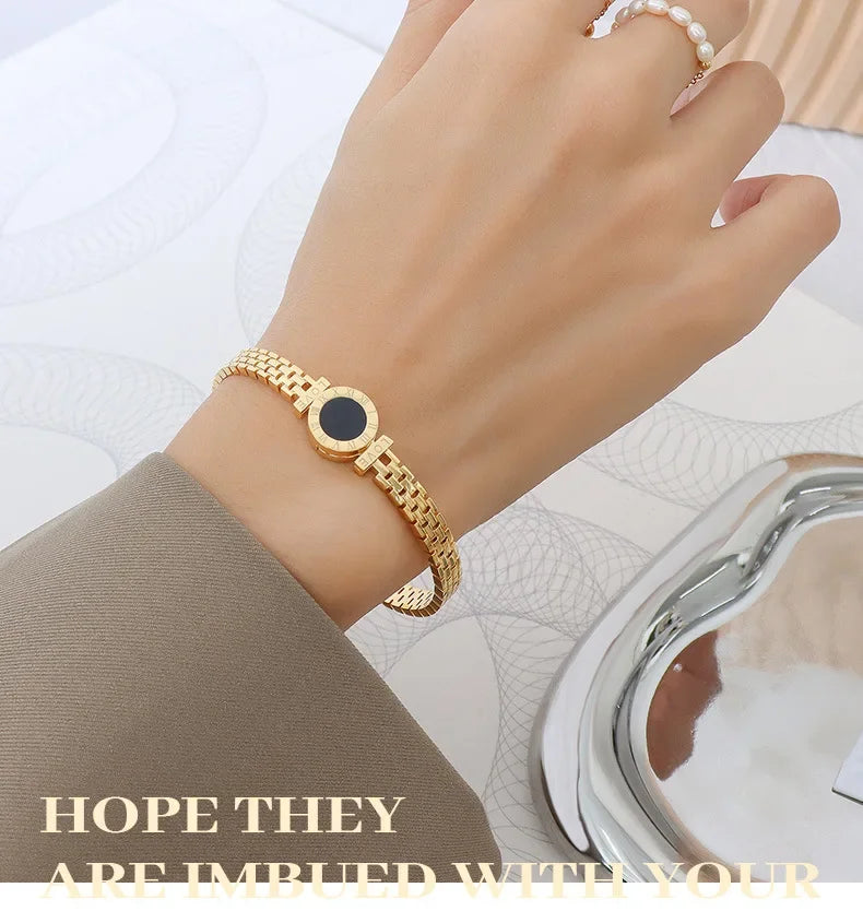 Woman Bijoux Gold Plated Surgical Steel Back To Rome Love Letter Bracelet Roman Numeral Bangle bangles  쥬얼리 팔찌